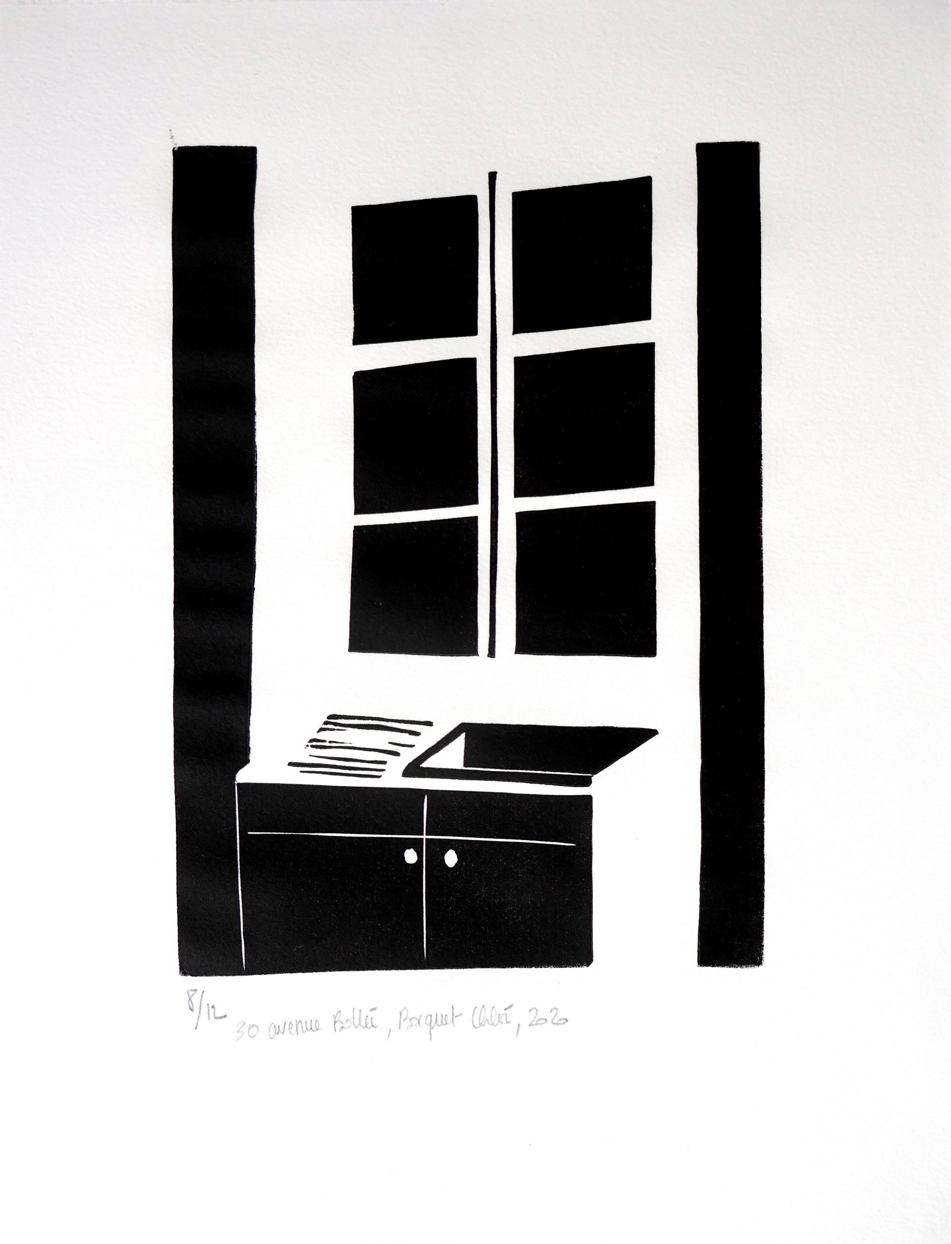 30 avenue Bollée, 2020, linocut, image size 21x15 cm, paper size 32,5x25 cm, edition of 12