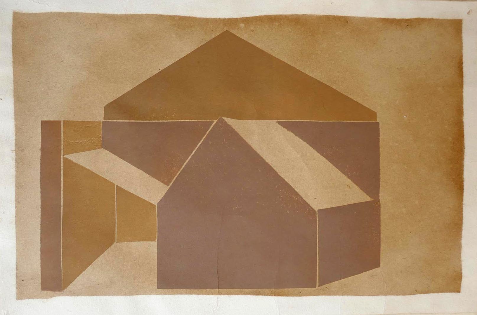 Architecture végétale 3, 2020, monotype on dyed paper (chesnuts leaves), image size 22,4x35,7 cm, paper size 26x38,7 cm, edition of 1
