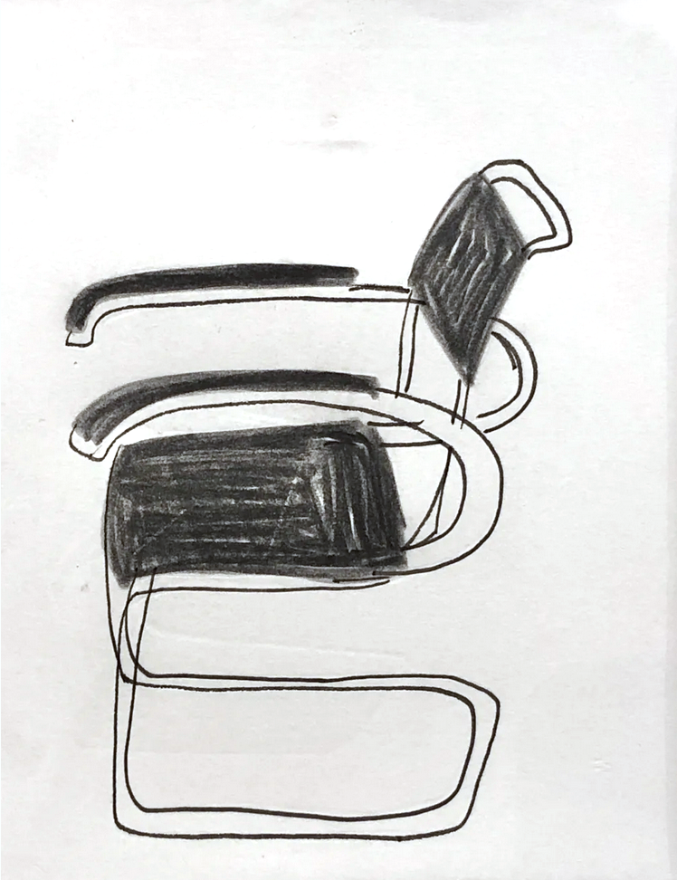 Dialogues de chaises, 2016, color pencil and ink on paper, 14,5x12 cm
