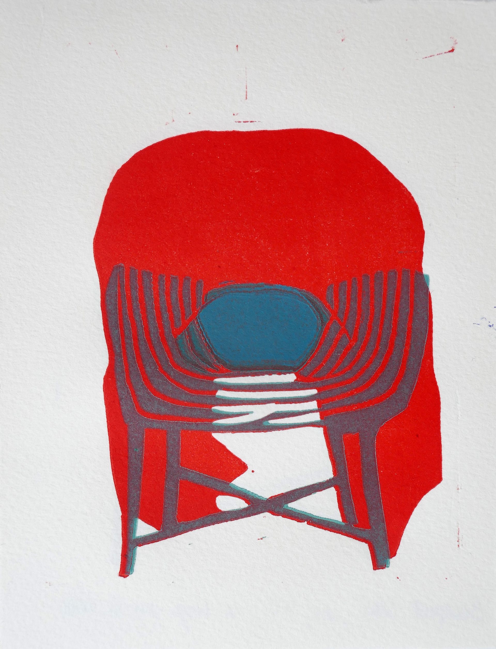 La rouge sur la verte, 2018, linocut, image and paper size 16,5x13 cm, editon of 10