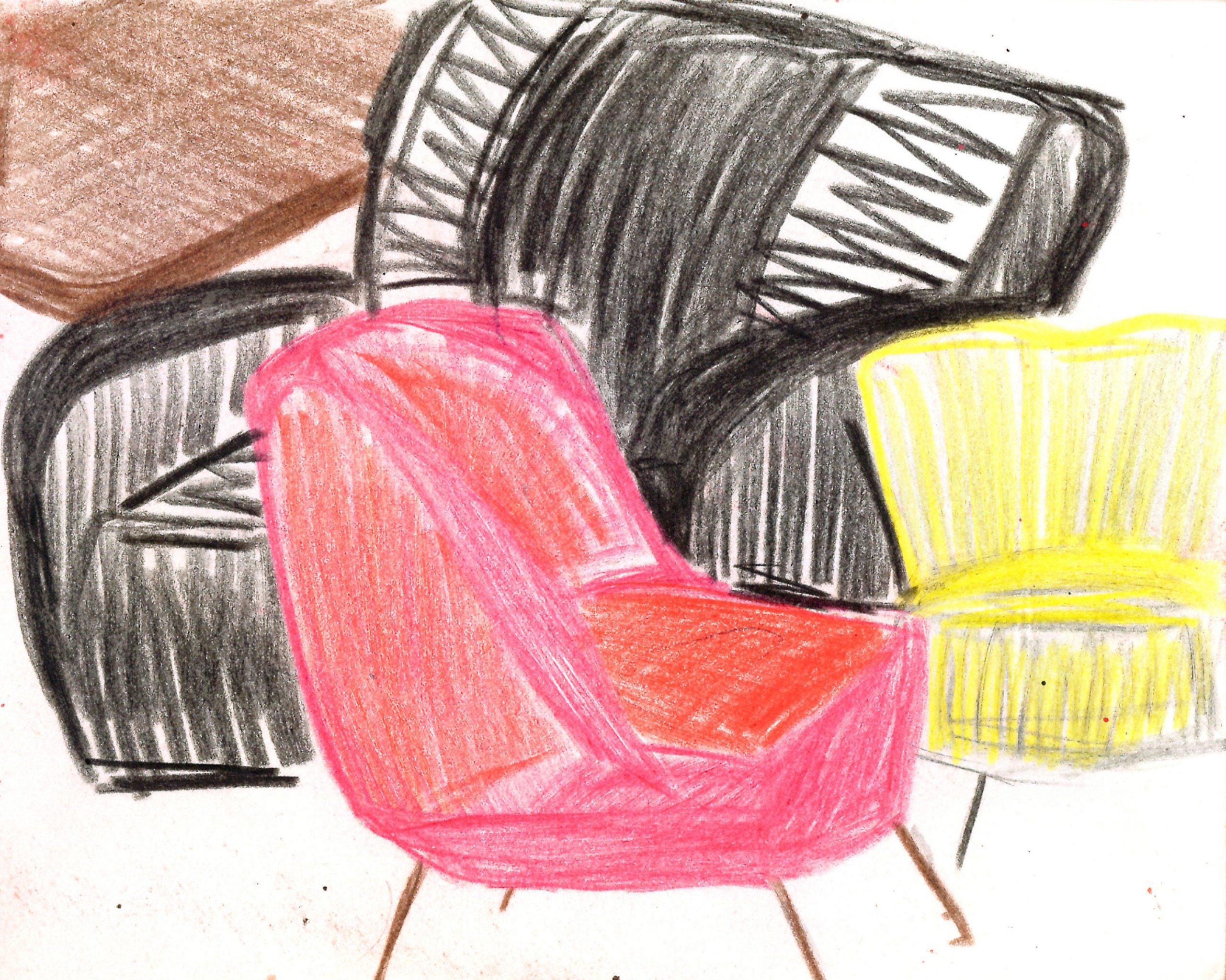 Les chaises, 2016, color pencil on paper, 14,5x12 cm