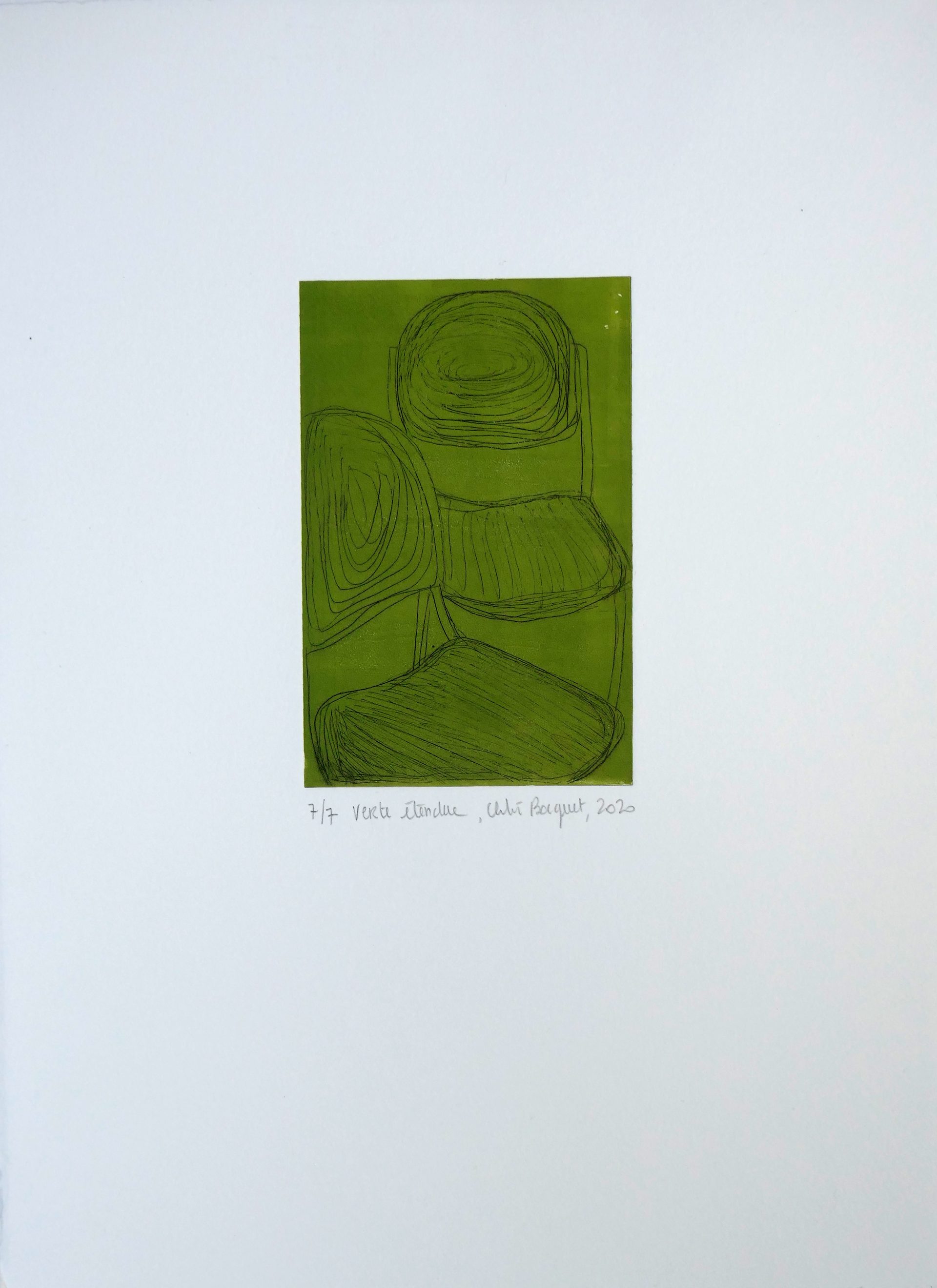 Verte étendue, 2019, drypoint, image size, 15x10 cm, paper size 38x28 cm, edition of 7