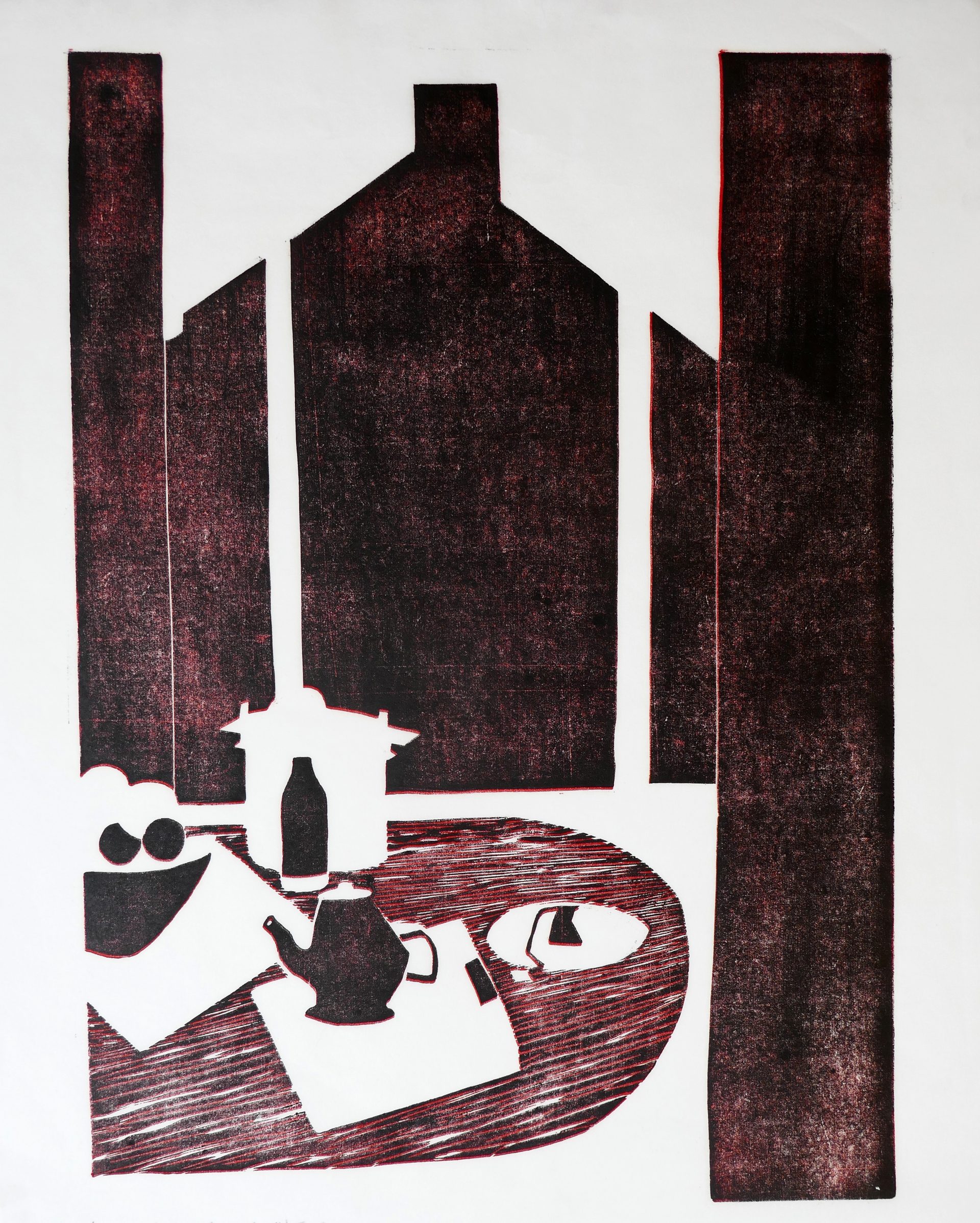 Vis-à-vis, 2021, handprinted linocut, image size 42,5x30 cm, paper size 45,5x37 cm, edition of 6